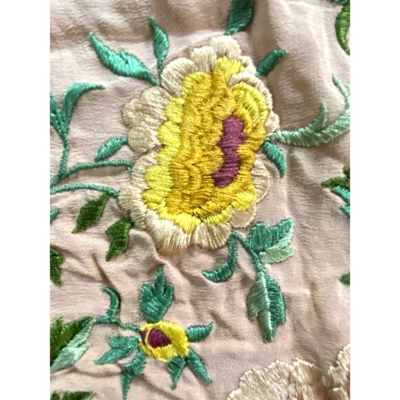 Antique Vintage Piano Shawl Embroidered Pink Silk Art Nouveau LARGE 68”x68” - Picture 5 of 13